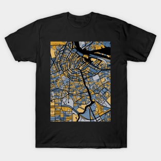 Amsterdam Map Pattern in Blue & Gold T-Shirt